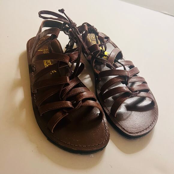 Leathercraft Leather Strappy Lace Up Flat Sandals Size 7 Brown - Picture 3 of 9